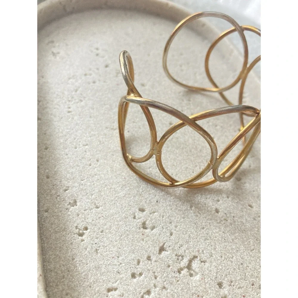 Tarnished Gold‎ Tone Cuff Bracelet Abstract Loop Sculptural Modernist Statement